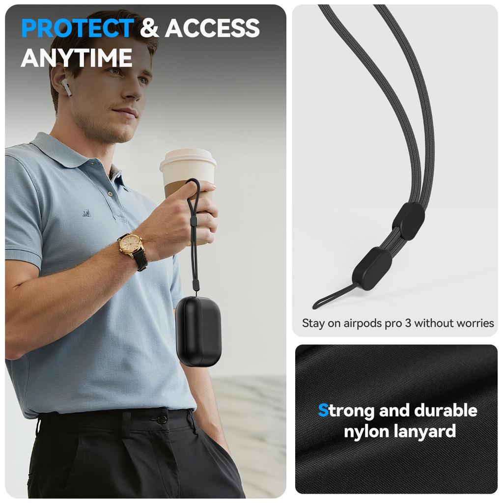 for AirPods Pro 3 Case Leather Texture Full-Body Protective For Airpods Pro 3rd Generation Case Cover with Lanyard & Cleaner Kit