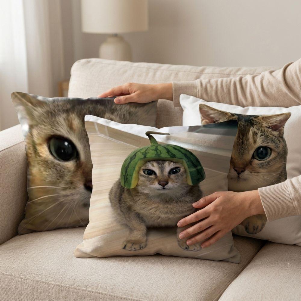 Soft Plush Cute Cat Throw Pillow Comical Cat Face Decor Pillow Funny Sofa Cushion Bedroom