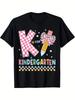 K Is for Kindergarten Teacher Coquette Bow Back To School TShirt 180gRetro Casual Short-sleeved T-sh