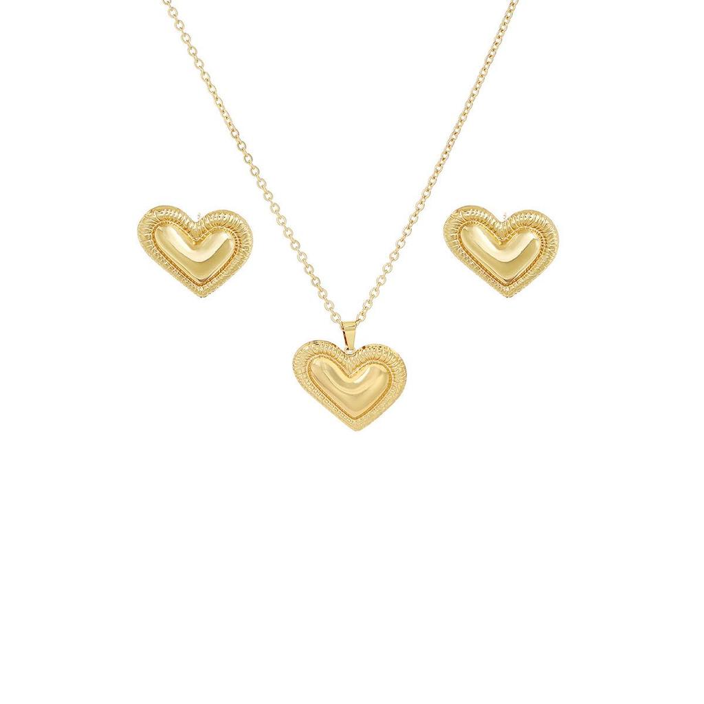 Peach Heart Spiral Tree Leaf Earrings & Necklace Set - Luxury High-End Metal Style Fashion for Women