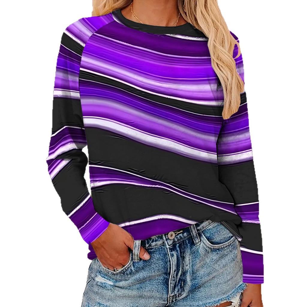 Autumn and Winter Women's Color Animal 3D Printed Crew Neck Long Sleeve T-Shirt