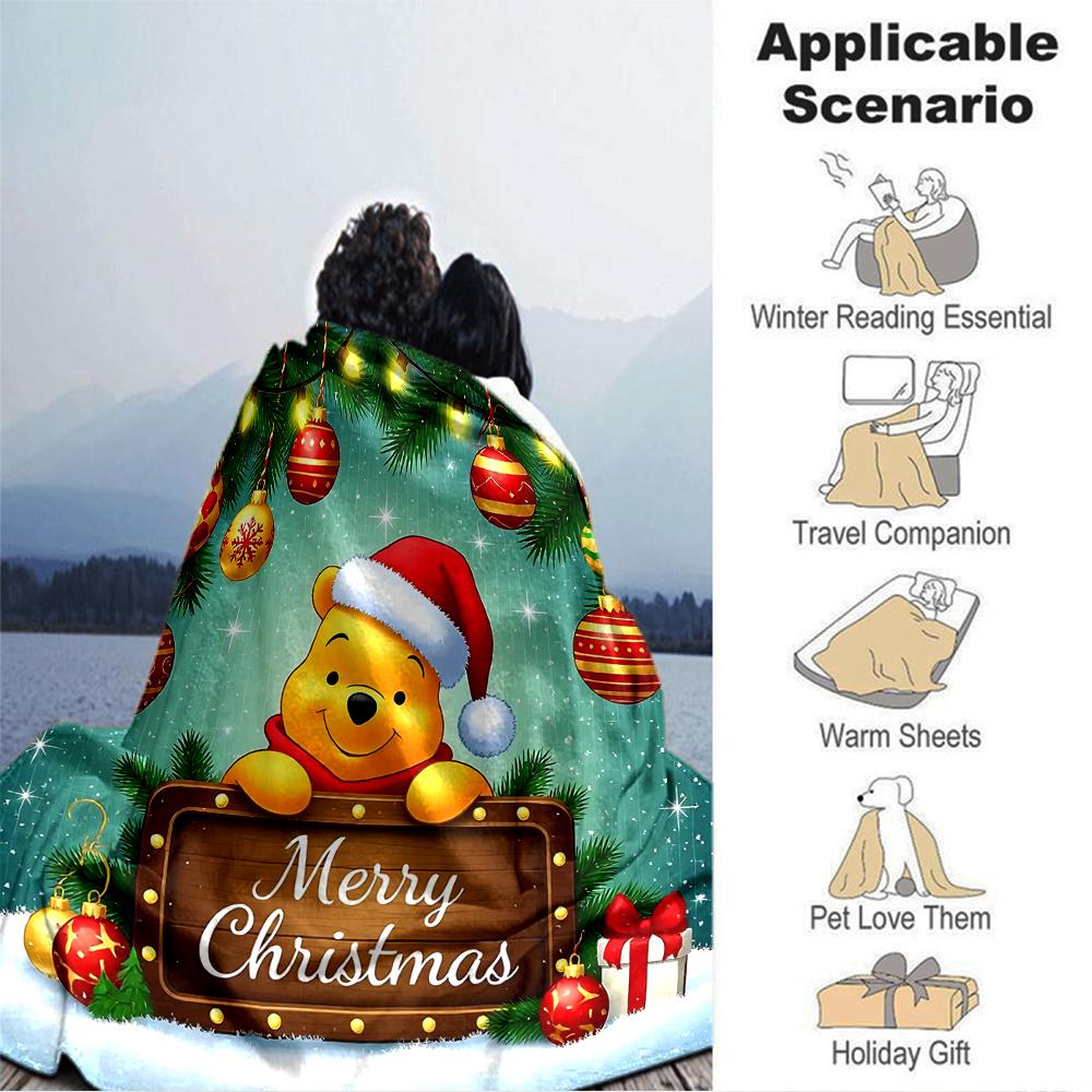 Christmas Winnie Pooh Blanket Soft Throw Blanket For Home Bedroom Bed Sofa Travel Office Solid Christmas Blanket