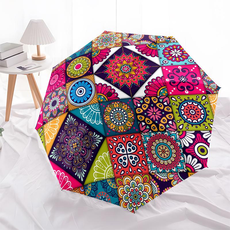 Colorful Mandala Patterned Fabric Squares for Quilting and CraftingUmbrella, Portable 3-Fold Compact Umbrella,Christmas Gift ES435
