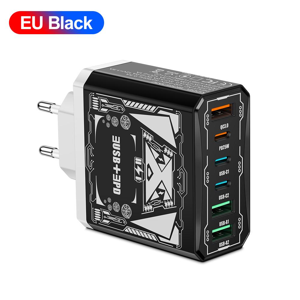 Carregador Rápido 25W 3 USB 3 PD Carregamento Rápido QC3.0 Carregador de Viagem Para iPhone Samsung Xiaomi Adaptador de Telefone Celular Tomada UE/EUA/Reino Unido