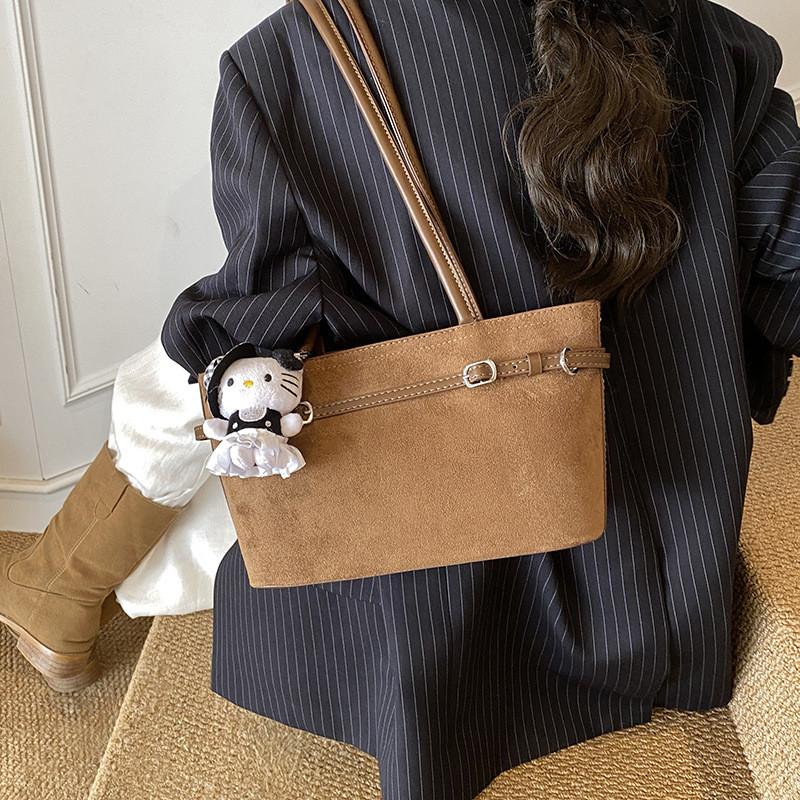 Pu Suede Shoulder Bag For Women With Zipper Closure And Inner Pouch For Daily Use