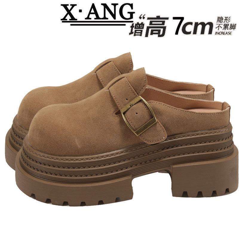 

Баотоу полутапочки женские носят натуральную кожу весна новинка толстая подошва увеличивающая рост маленькие ленивые женские туфли 39