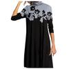 Ladies Fashion Print Half High Neck Long  Sleeve  Loose Straight  Dress