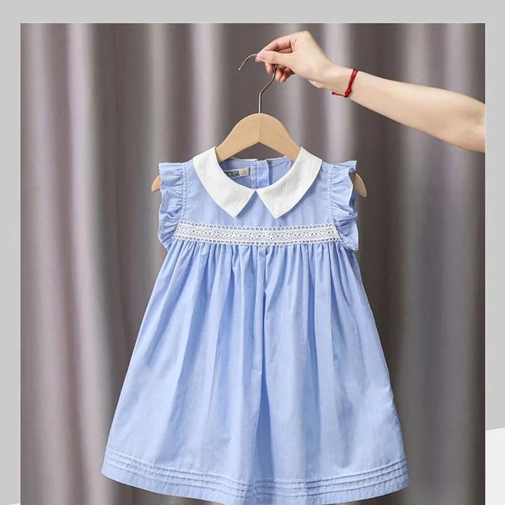Girls Summer Korean-Style Slim-Fit Midi Dress with Doll Collar 90 cm