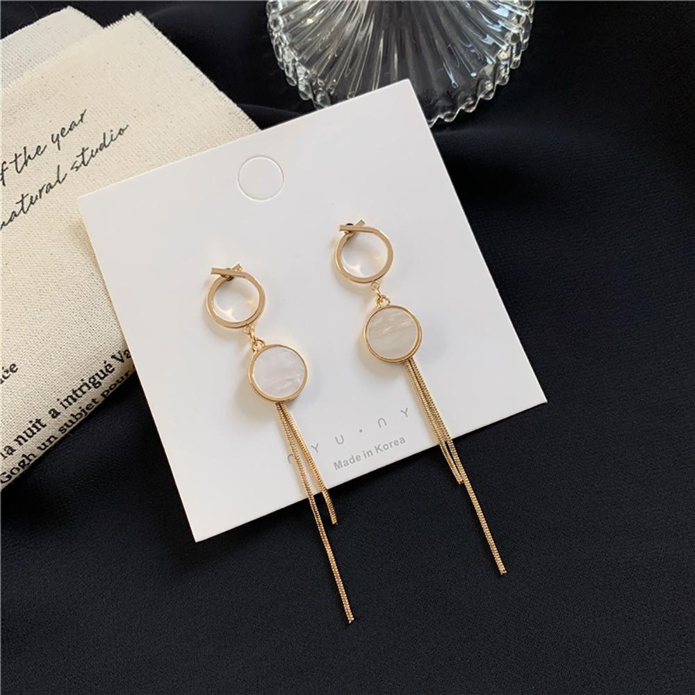 Vintage Glossy Arc Bar Long Tassel Drop Earrings for Women Gold Color Geometric Jewelry Luxury Hanging Pendientes