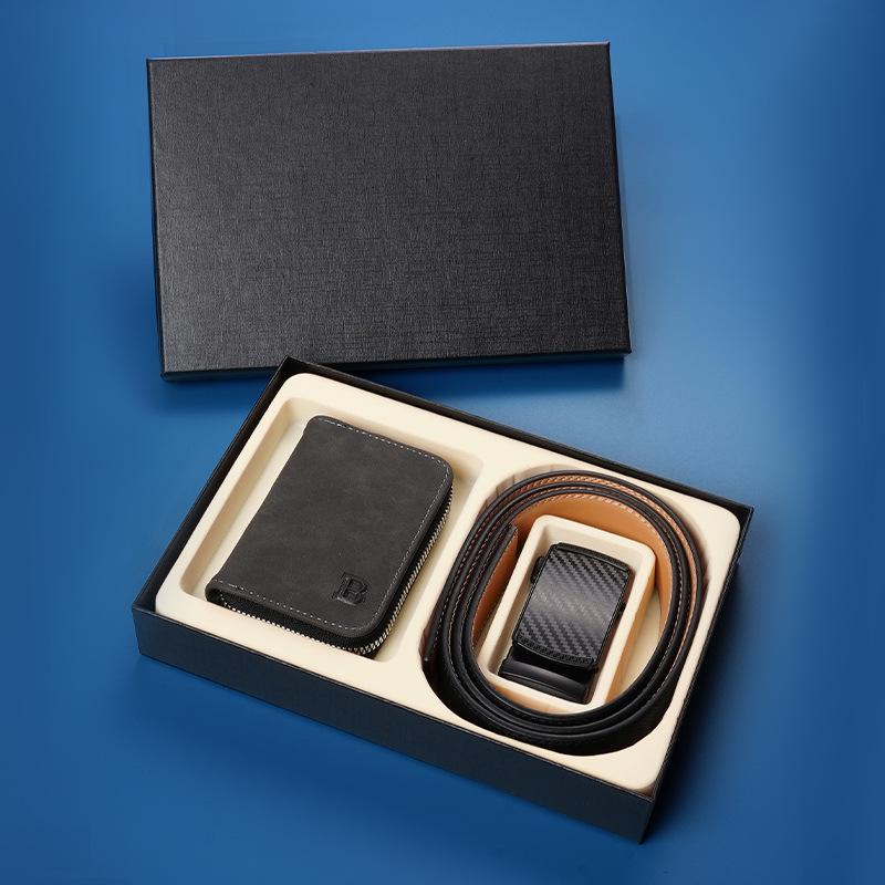 Men's Belt Wallet Combination Set Automatic Buckle Trousers Belt Wallet High End Gift
