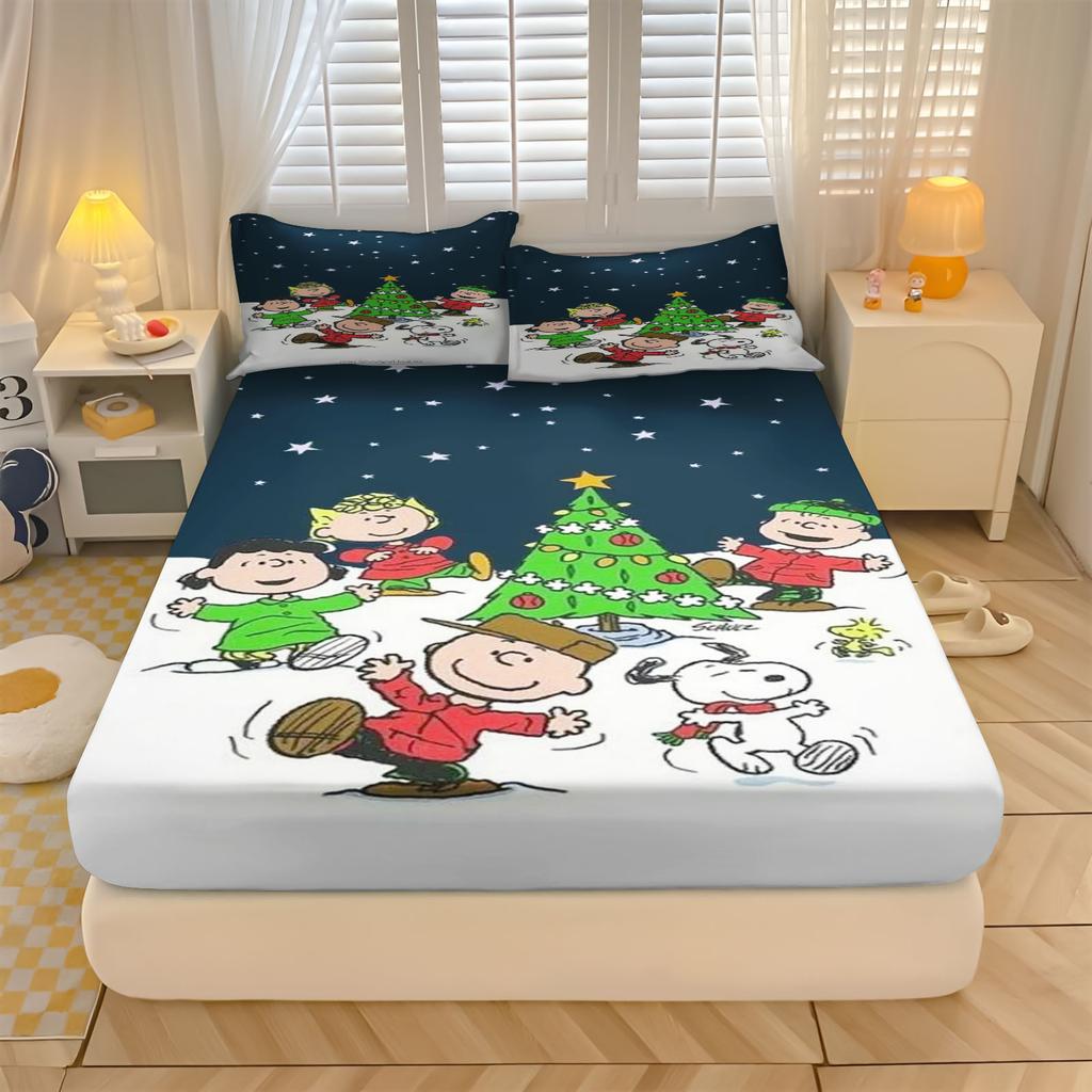 Snoopy  With Pillowcase Fitted Sheet 3D Children'S Bedding Set  Polyester 2/3Pcs Comforte Bed Cover Full Set