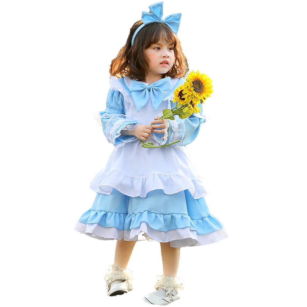 YUEEI Maid Costume for Fancy One Short Long Performance Bow 5 Piece Set Kids, Alice, Halloween, Cosplay, Dress, Girls, Piece, Sleeve, Sleeve, Cute,