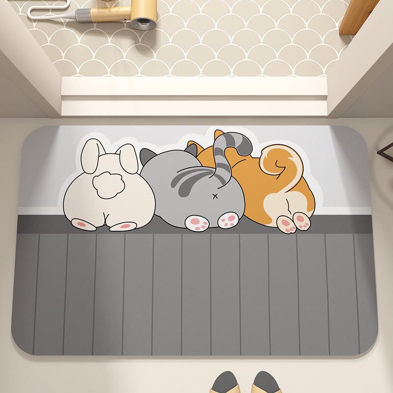 Cartoon Pet Non-slip Diatom Mud Bathroom Floor Mat - Cuttable, Washable, Thickened Foot Pad