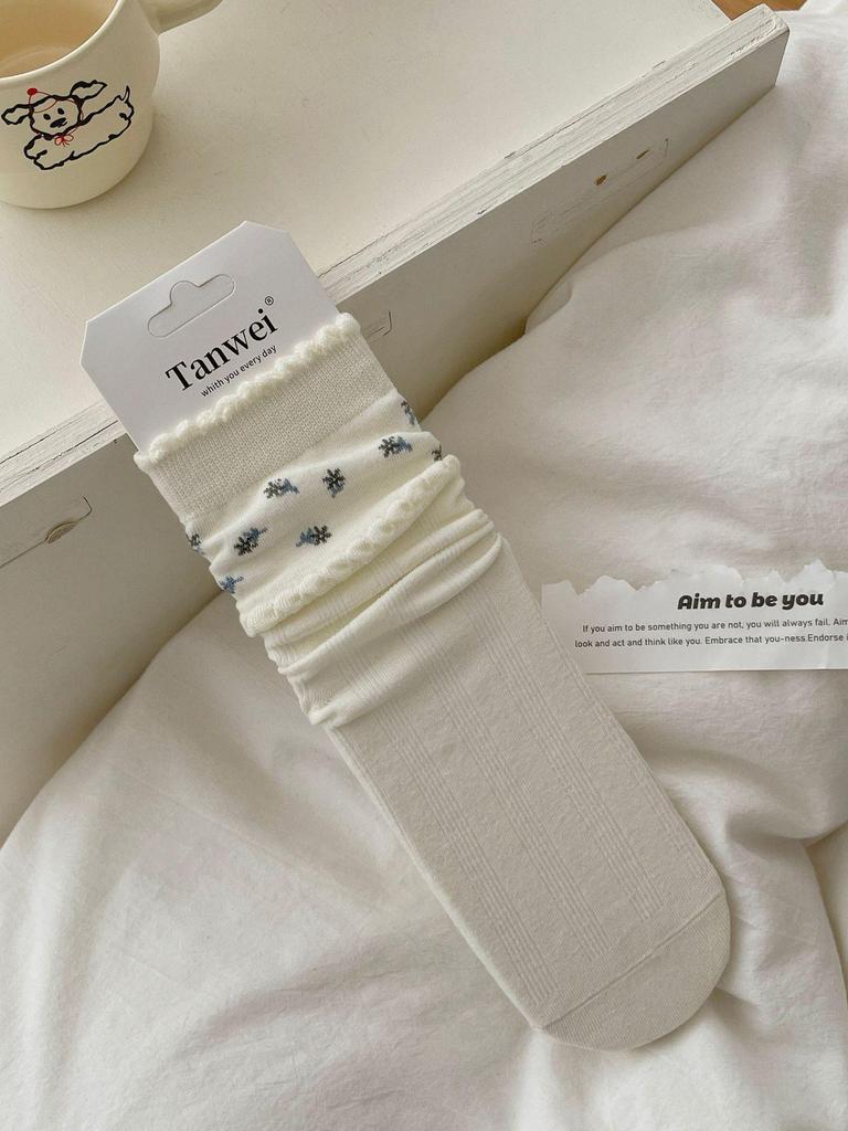 Koreanische Knöchelsocken mit Schleife und Sternen in Grau und Weiß für Frühling/Sommer