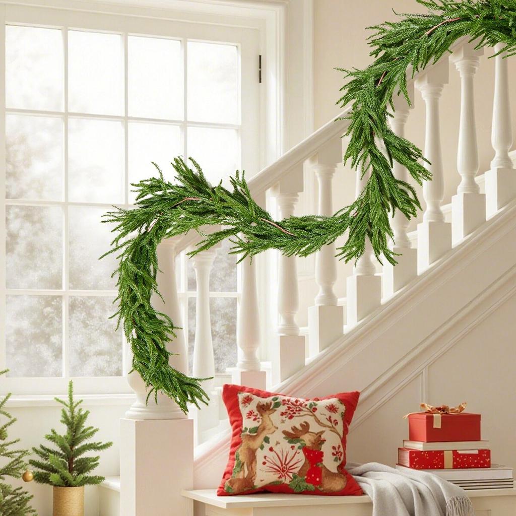 Christmas Garland, 2750 mm Realistic Norfolk Pine Garland, Evergreen Real Touch Artificial Faux Greenery Garlands, for Holiday Indoor Outdoor Xmas