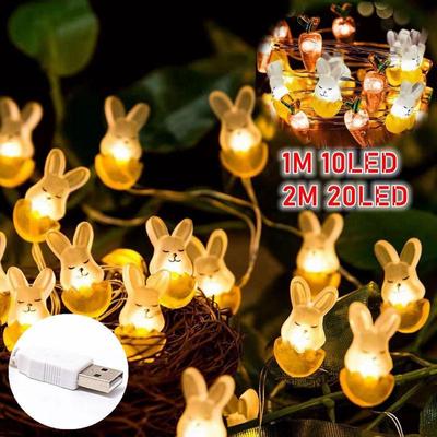 Easter LED Bunny String Lights Carrot Rabbit Fairy Light Gifts Easter Party Home Decoration Supplies HMM