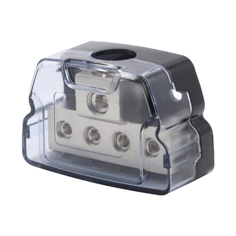 Automotive Sound Wiring Junction Box Power Distribution Unit with One 0GA Input and Four 4GA Outputs Including Adapters