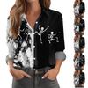 Women's Long Sleeve Button Down Shirt Casual Halloween Print Top Blouse