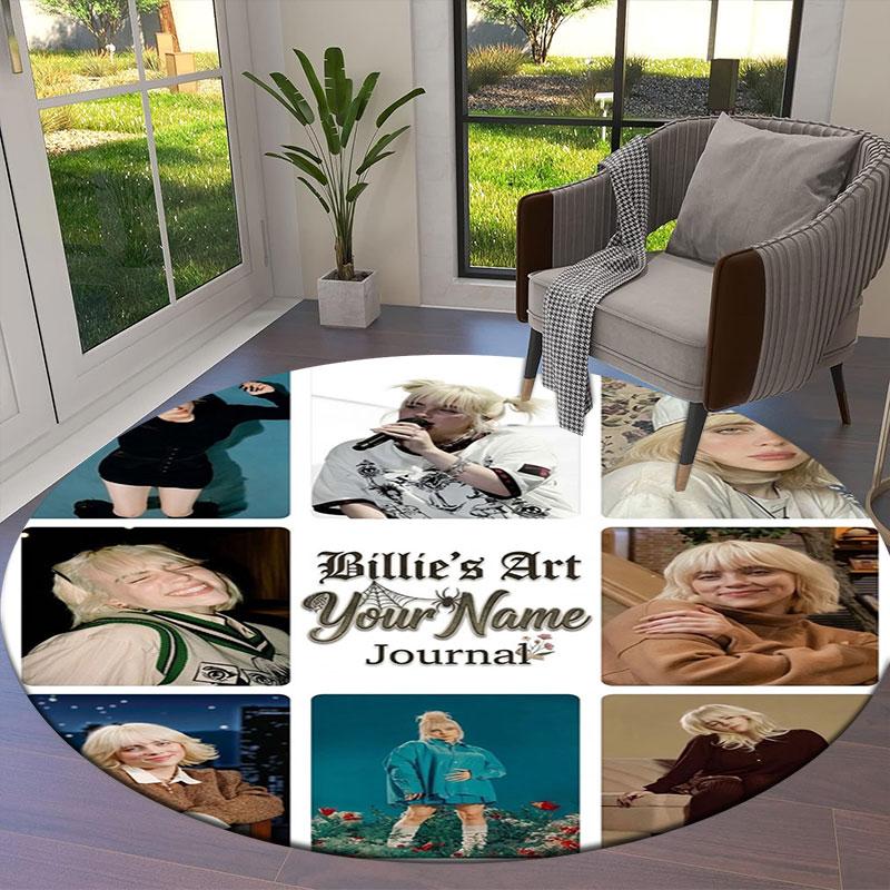 Billie Eilish Custom Name Round Area Rug,Carpet Rug for Living Room Bedroom Sofa Playroom Decor,Non-slip Floor Mat