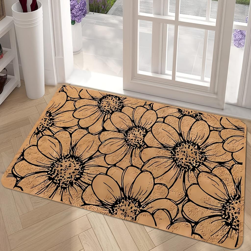 Floral Printed Entrance Non-slip Door Mat Bedroom Bedside Foot Mat Living Room Balcony Hallway Rugs Bathroom Toilet Floor Mat