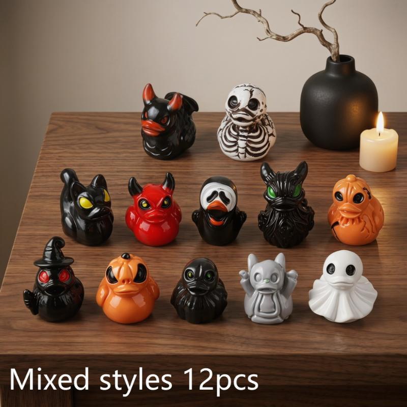 Halloween Miniature Resin Ducks Ghost Figurines 12Pcs Fadeless for Fairy Garden Window Sill Balcony Home Decor