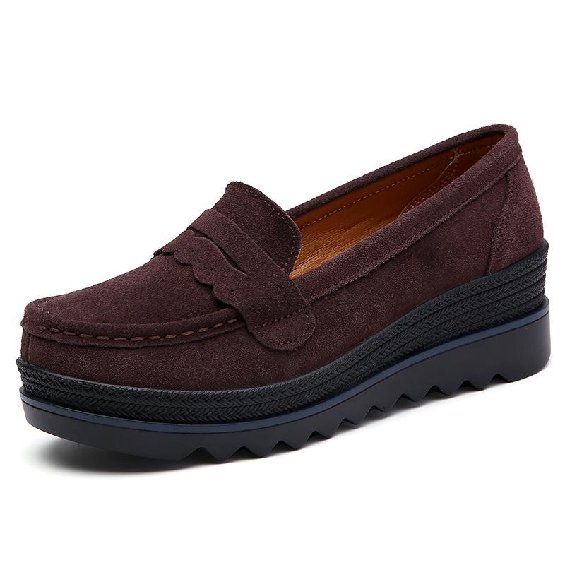 Genuine Leather Women's Sneakers - Spring/Autumn Style, Thick-Soled Wedge Platform, Large-Size Korean Mom Shoes