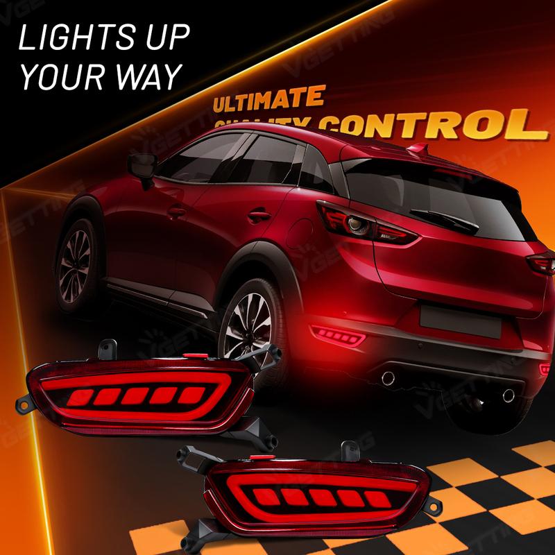LED Rear Bumper Reflector Lights For Mazda CX-3 CX3 2015 2016 2017 2018 2019 Brake Warning Dynamic Turn Signal Lamps Left/Right