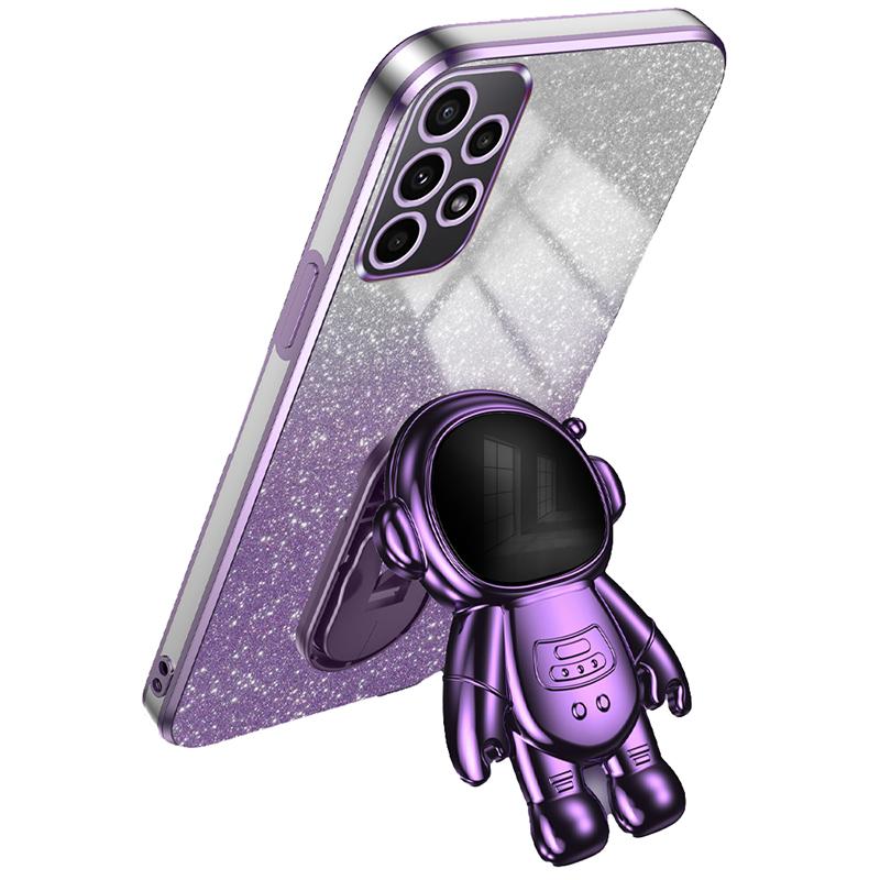 For Samsung Galaxy A32 4G (EU Version) Electroplating Phone Cover PC+TPU Case with Astronaut Kickstand
