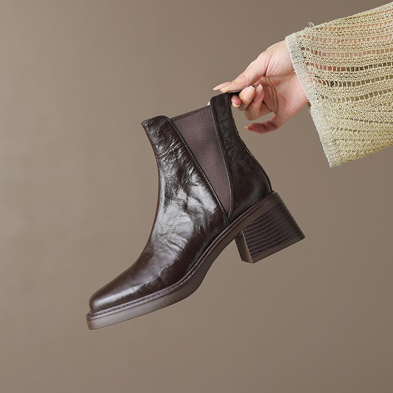 

Модные осенние винтажные женские ботильоны на толстом каблуке, модные слипоны, женские элегантные ботильоны с квадратным носком, современные короткие ботильоны 35 коричневый