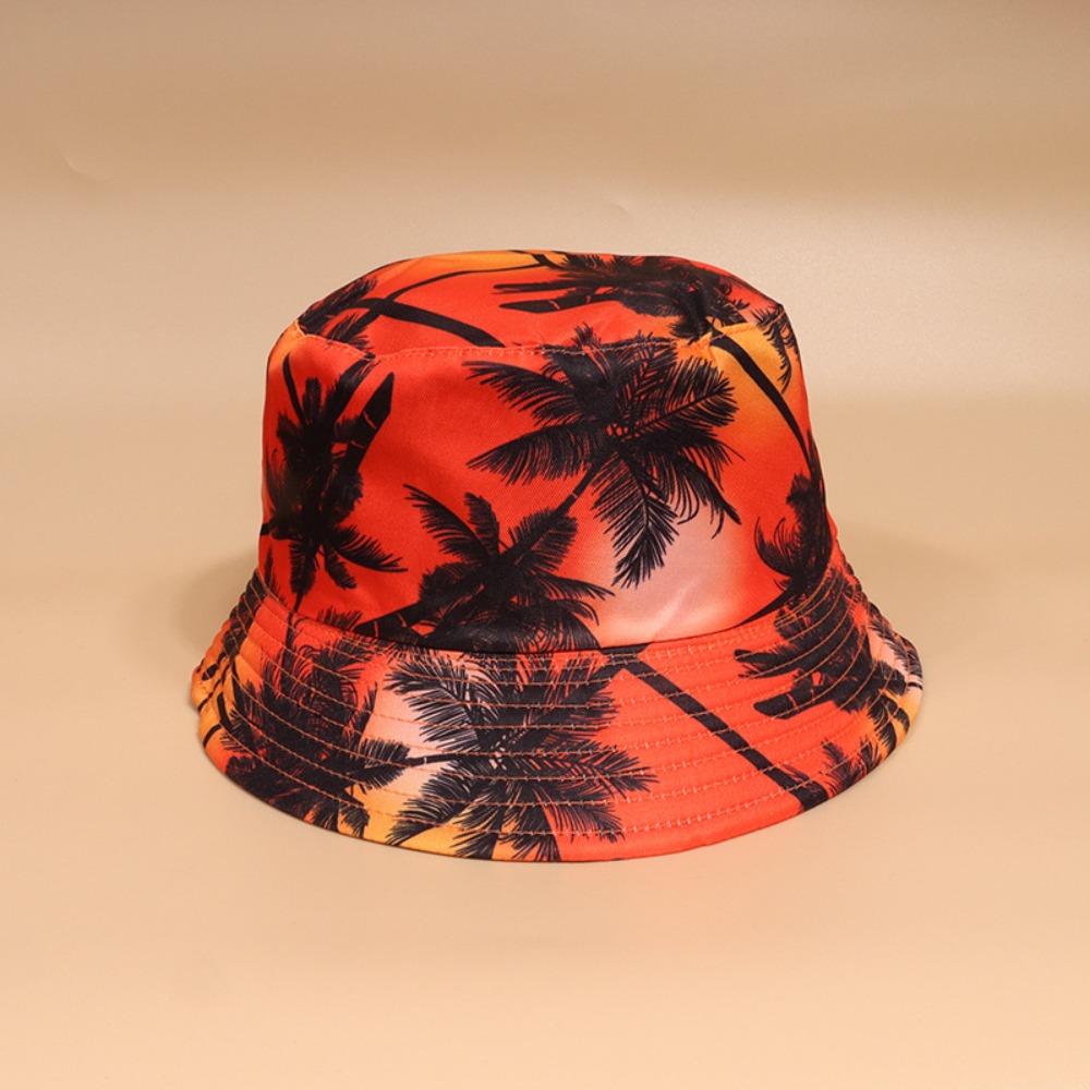 Fashion Bohemian Style Fisherman Hat Coconut Tree Print Casual Sun Hat UV Protection Lightweight Beach Hat Outdoor Activities