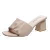 Women's Summer Clip On High Thick Heel Slippers Casual Square Toe Solid Color Outerwear Sandals 5.5cm 35-42