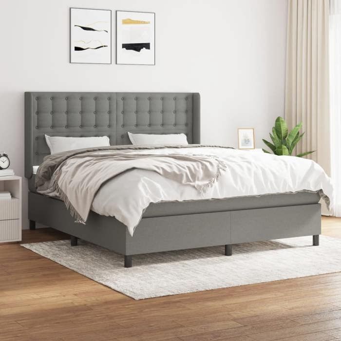 VidaXL Lit à sommier tapissier avec matelas Gris foncé 160x200cm Tissu - Modèle 3131762