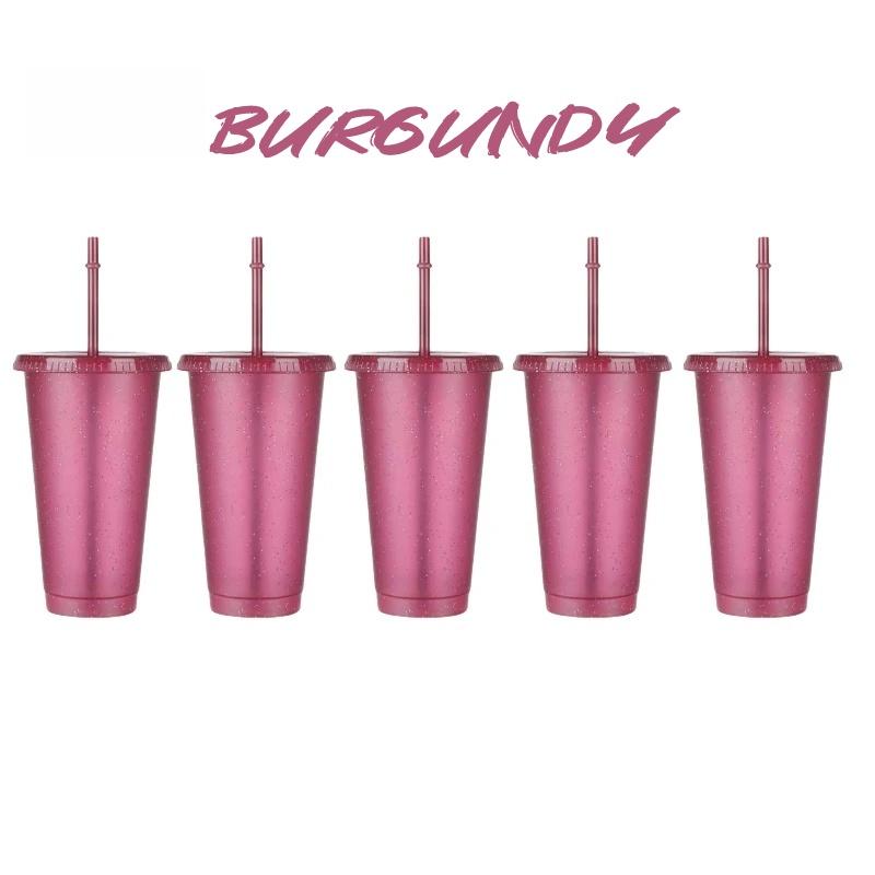 5 Stück 24oz Glitzerbecher mit Strohhalm & Deckeln Wiederverwendbare Hartplastikbecher Hochzeitsfeier Sommer-Trinkbecher Mädchens Lieblingsbecher