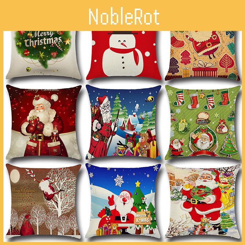 Charming Happy Christmas Linen Sofa Cushion Cover Vibrant Holiday Decoration