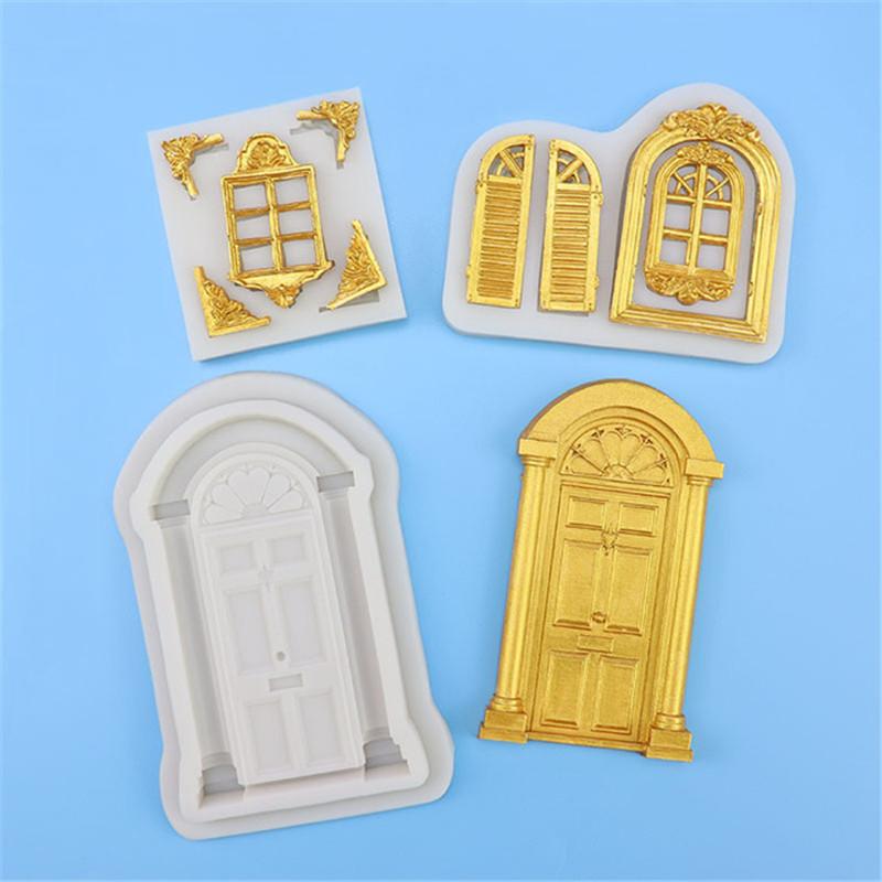 Formă Silicon 3D Ușă Fereastră Cadru Bordură Instrument Decorare Tort Fondant Crăciun Bomboane Ciocolată Formă Gumpaste Instrument Copt