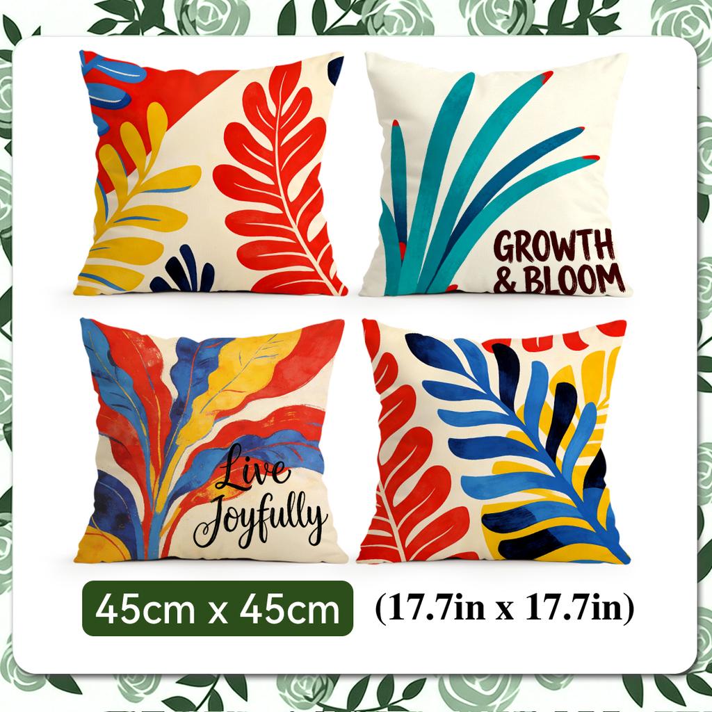 4 Pcs Bohemian Abstract Plants Single-Sided Printed Pillowcase Cushion Cover,Suitable For Living Room,Bedroom,Car Decoration