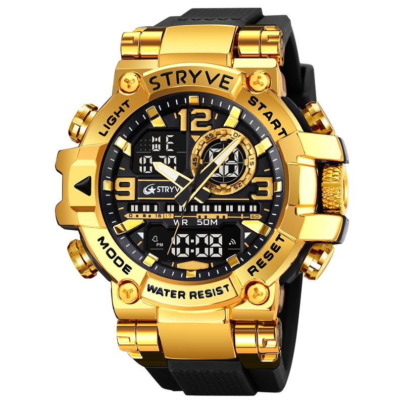 STRYVE Men's Watches 8025 Fashion Watch for Man 5ATM Waterproof Men's Clock High Quality Digital-Analog Movement Silicone Strap