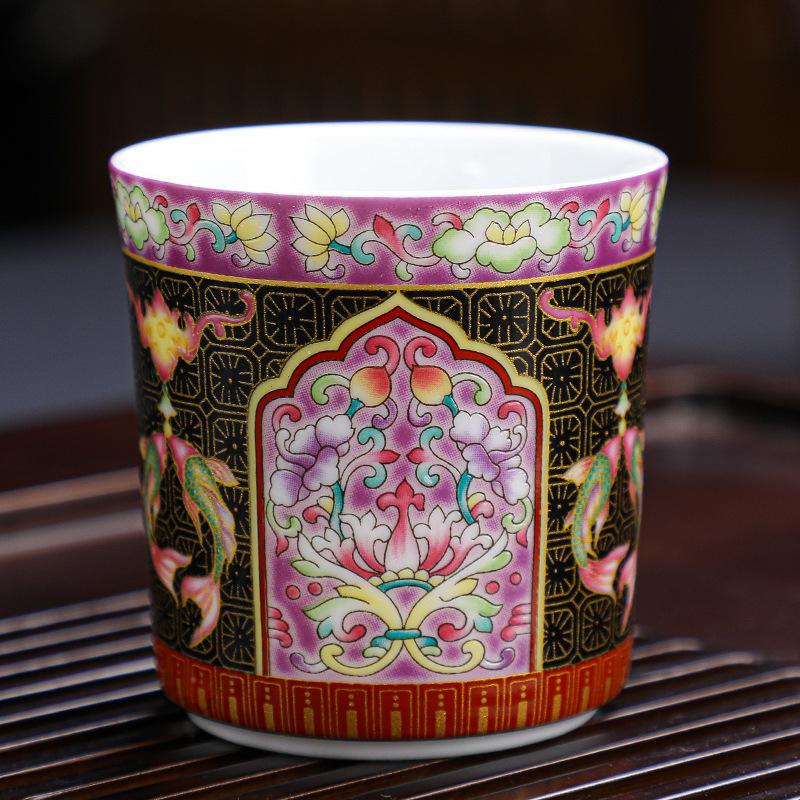 Enamel Color Tea Cup Tasting Cup Master Cup Chinese Retro Tea Cup Household Kung Fu Straight Mouth Cup Tea Set