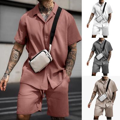 Men Fashion Sweatpants Suit Men Sets Casual Comfortable Button Down Short Sleeve Polo Shirt and Shorts Two Piece Set