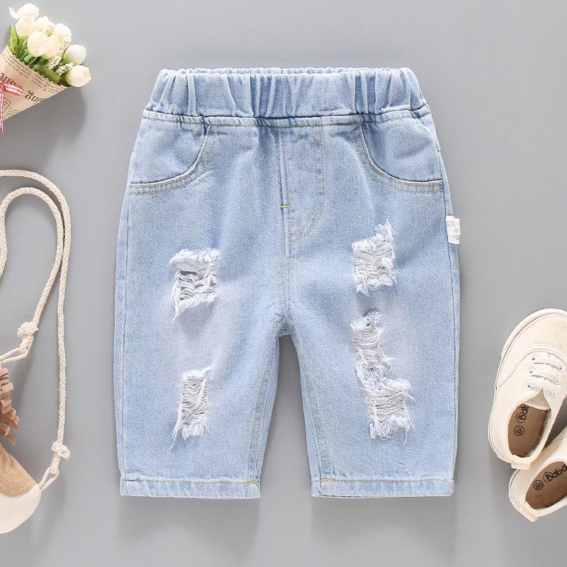 Kinder Sommer Shorts für Oberbekleidung Jeans für Herrenmode Zerrissene Midilänge Hosen Neue Kinderhosen