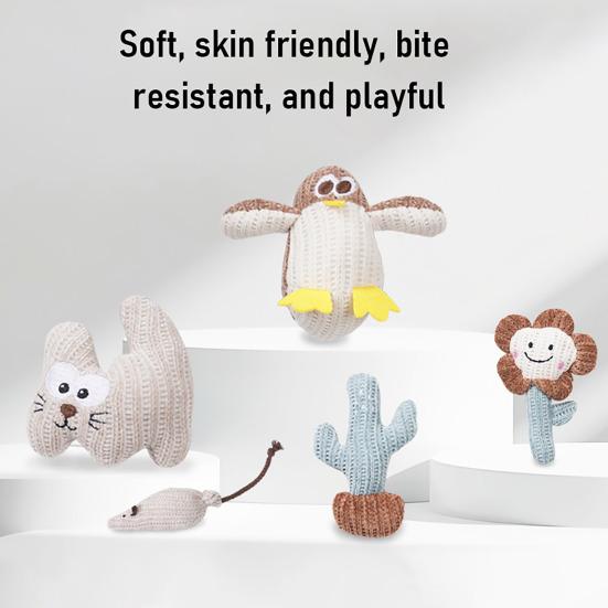 Cartoon Design Cat Toys Corduroy Fabric Tough Catnip Rattle Paper Cat Toy Soft Elastic Filling Interactive Chew Toy for Kittens and Adult Cats Indoor