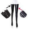 Women Sexy Latex Zipper Stockings Lady's Black PVC Role Play Leather Erotic Clubwear Length Over Knee High Stockings Stocking