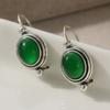 Ethnic Silver Color Green Stone Dangle Earrings Woman Geometry Party Daily Wear