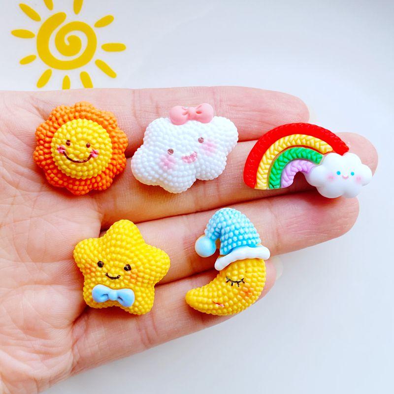 10Pcs New Cute Mini Sun, Star, Moon, Cloud, Rainbow Flat Back Resin Scrapbooking DIY Jewelry Craft Decoration Accessorie
