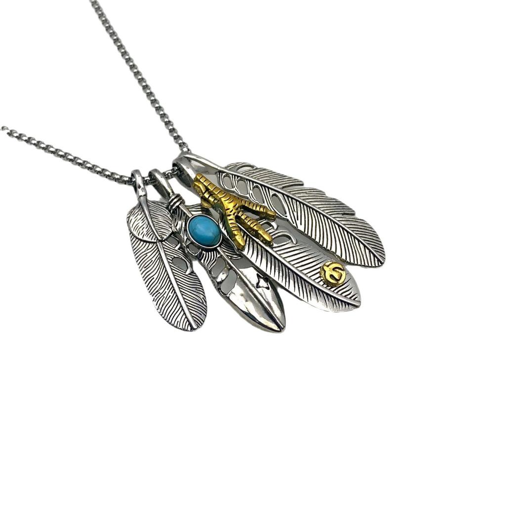 Takahashi Feather Pendant Men'S Trendy Necklace Retro Leaf Long Sweater Chain Women'S Pendant Accessories