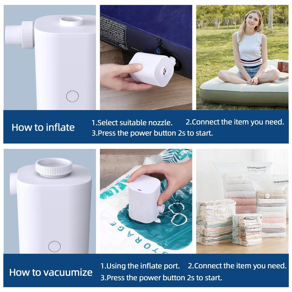 Electric Air Pump Multifunction Portable Air Pump USB Charging Mini Air Pump with 5 Nozzles for Air Mattress Air Bed