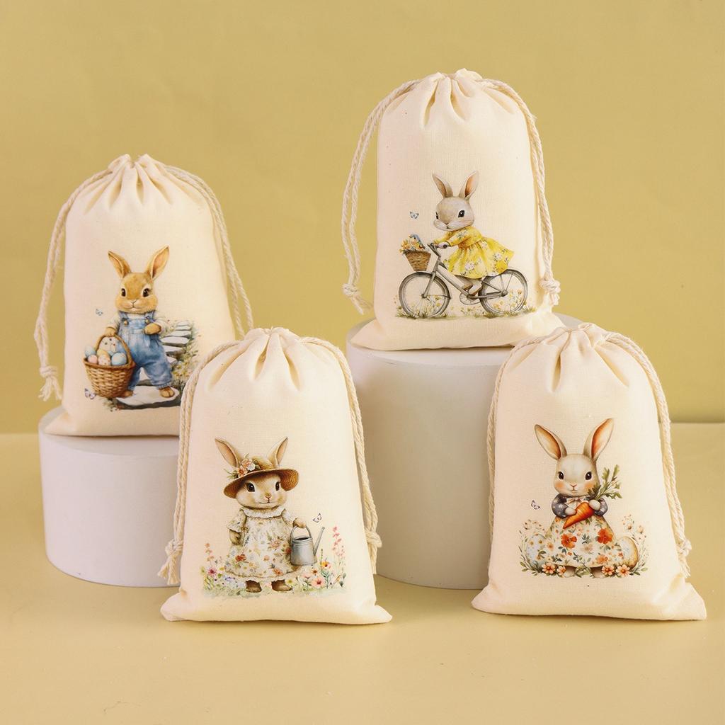 6Pcs Easter Linen Gift Bag Bunny Candy Cookie Packing Bag Spring Easter Party Favor Supplies Kids Candy Gifts Easter Decor 2026