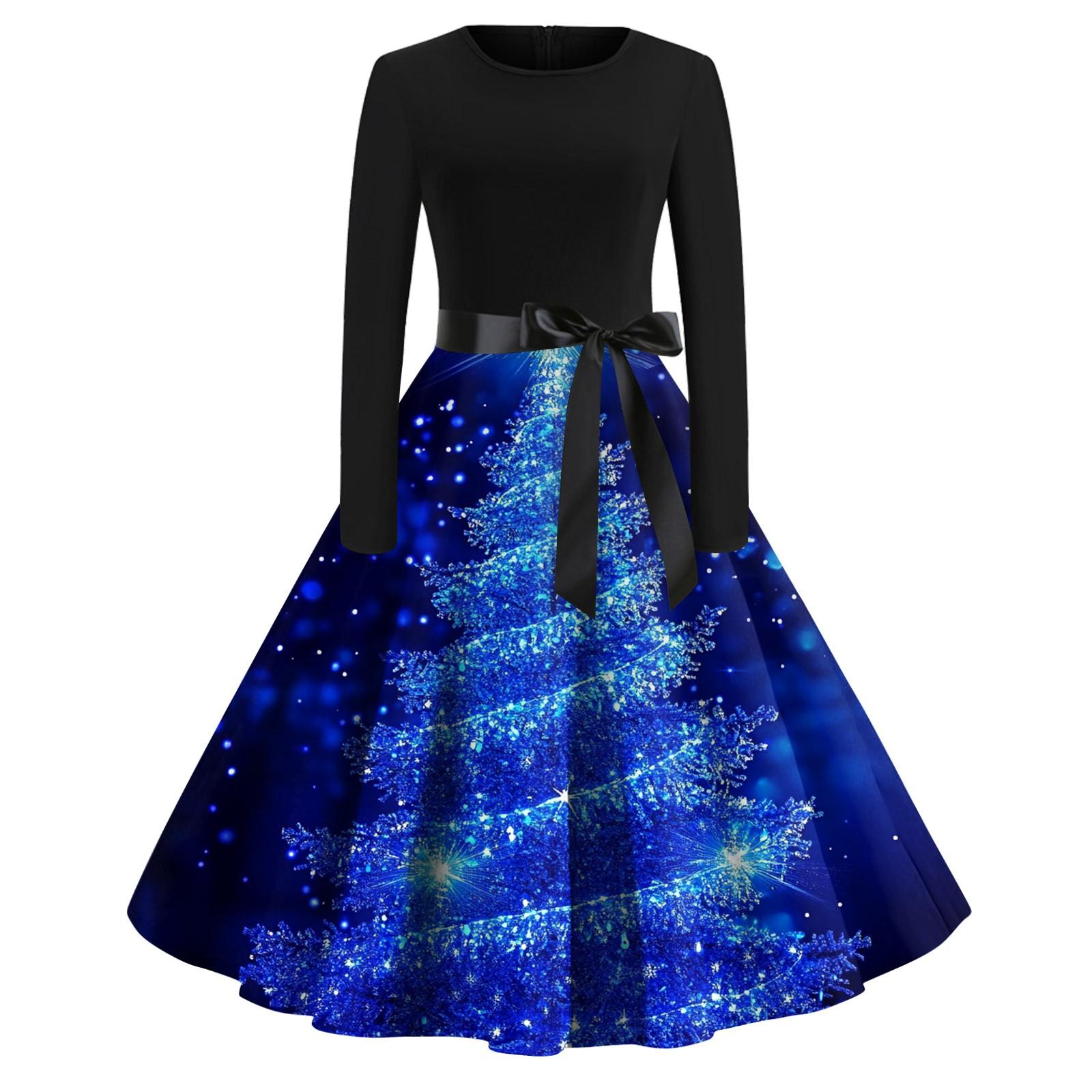 

Женское модное винтажное платье с длинным рукавом и круглым вырезом с рождественским принтом XXXXXL