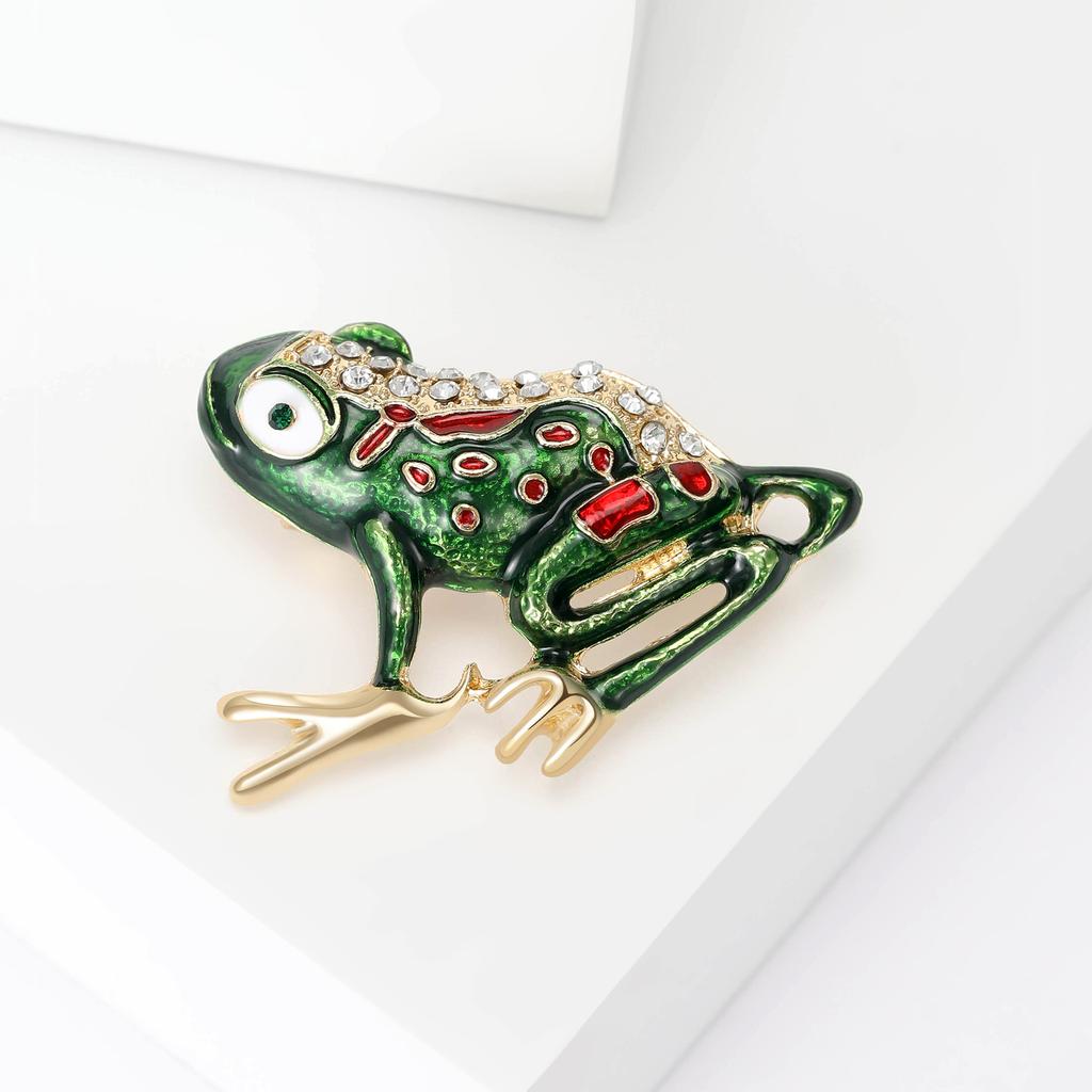 Cute Personality Creative Brooch Green Oil Drop Frog Animal Diamond Brooch