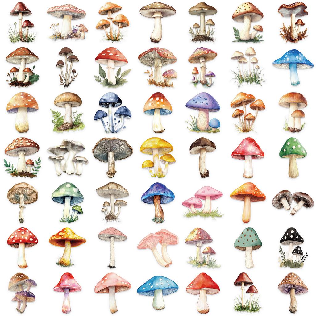 50 Transparent Cartoon Mushroom Sticker Pack Waterproof Transparent PET Manual Material Decorative Guitar Notebook